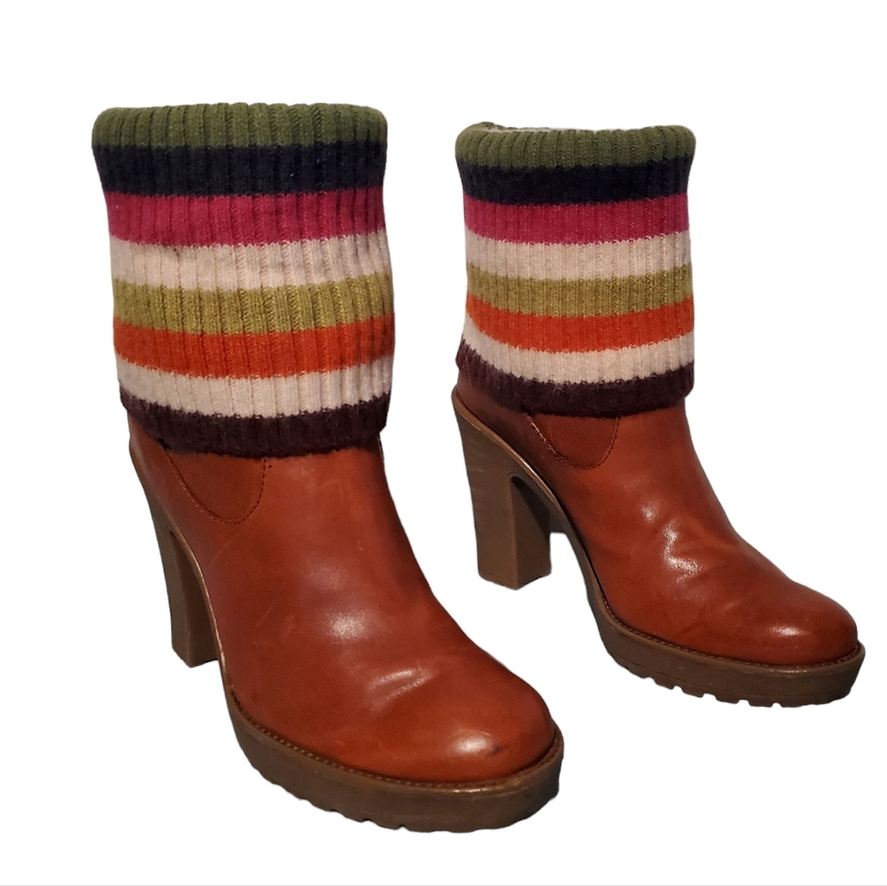 Coach Laurette Brown Leather/Wool Block Heel Ankle Booties Boots Women's Size 8M - Picture 4 of 11